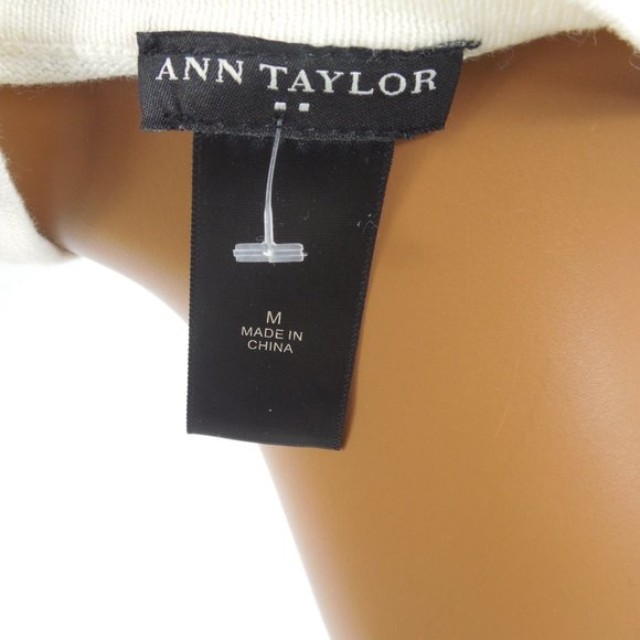 ANN TAYLOR Top M Knit Cardigan Button Down Front Ivory Black Embroidery Lace - Picture 10 of 12